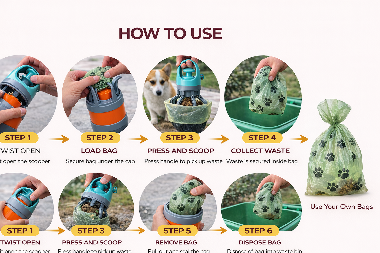 Spenix Dog Pooper Scooper – Hands-Free Cleaner with Bags