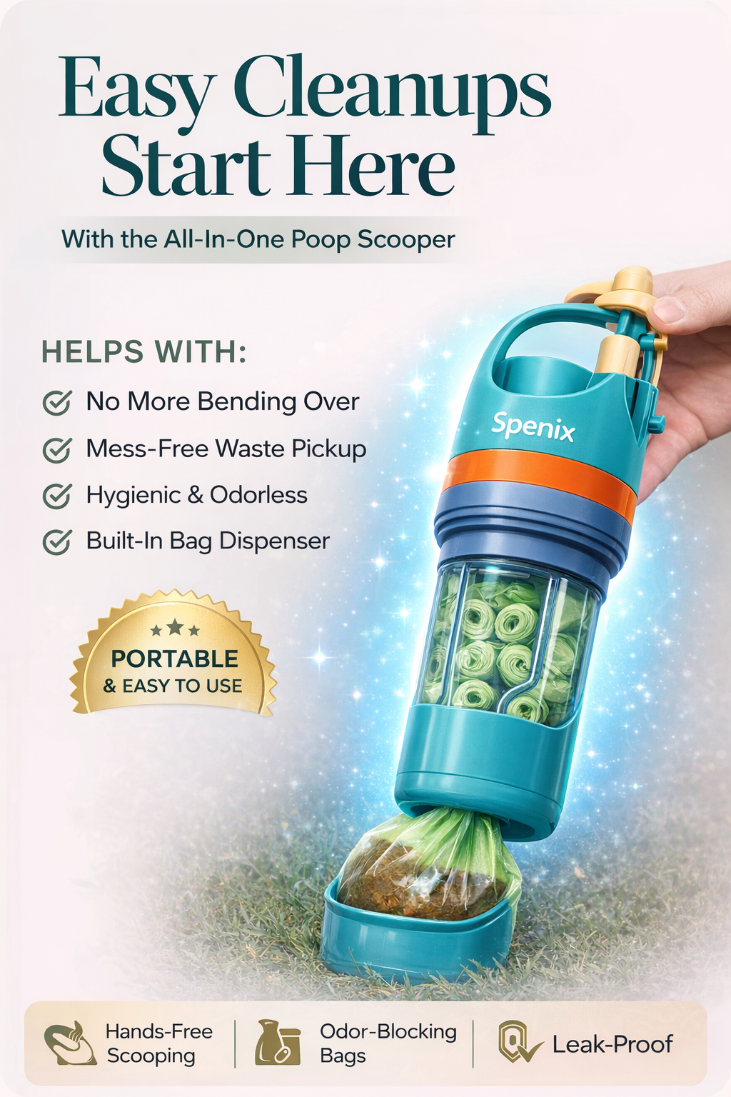 Spenix Dog Pooper Scooper – Hands-Free Cleaner with Bags