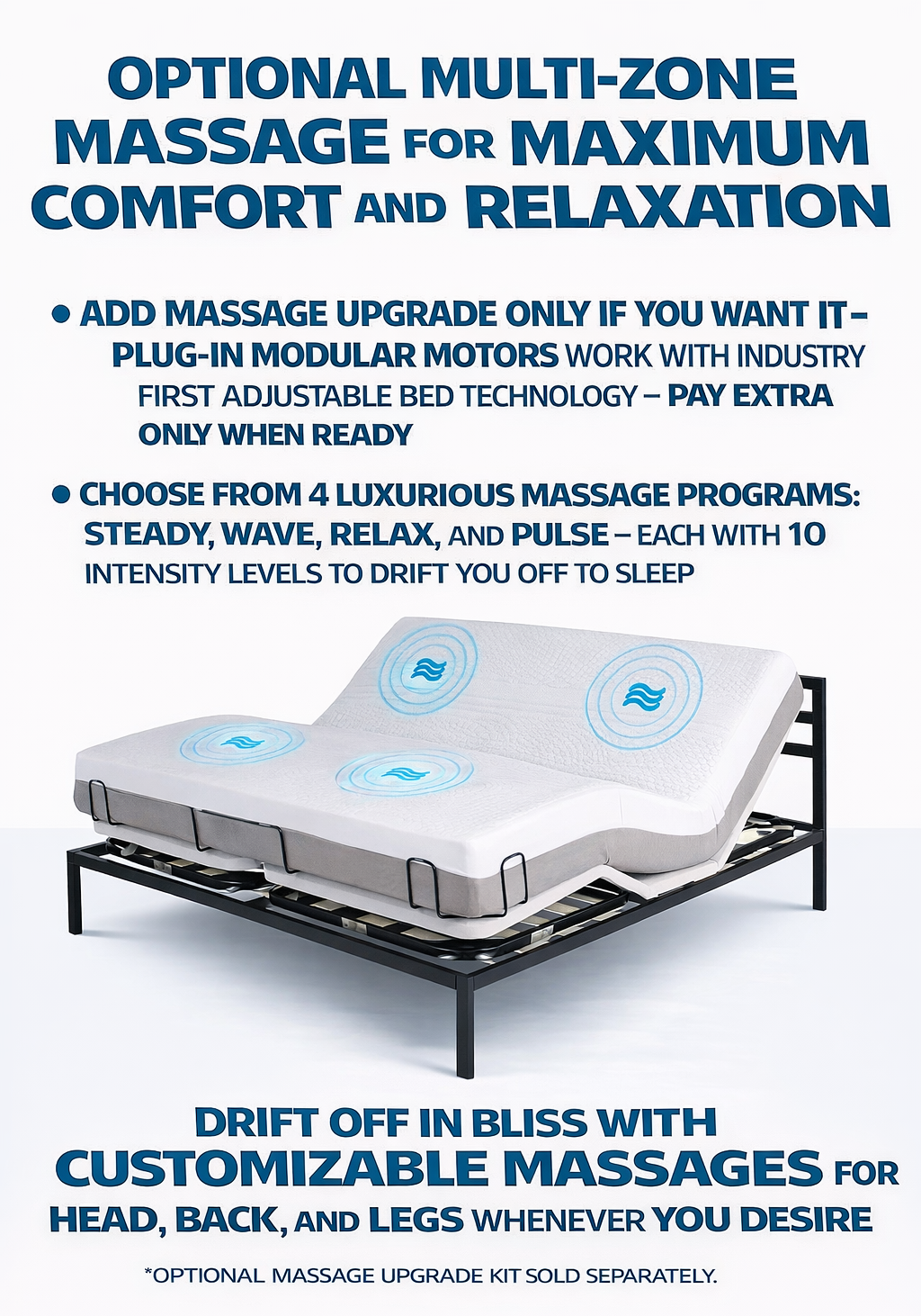 Optional multi-zone massage for maximum comfort and relaxation