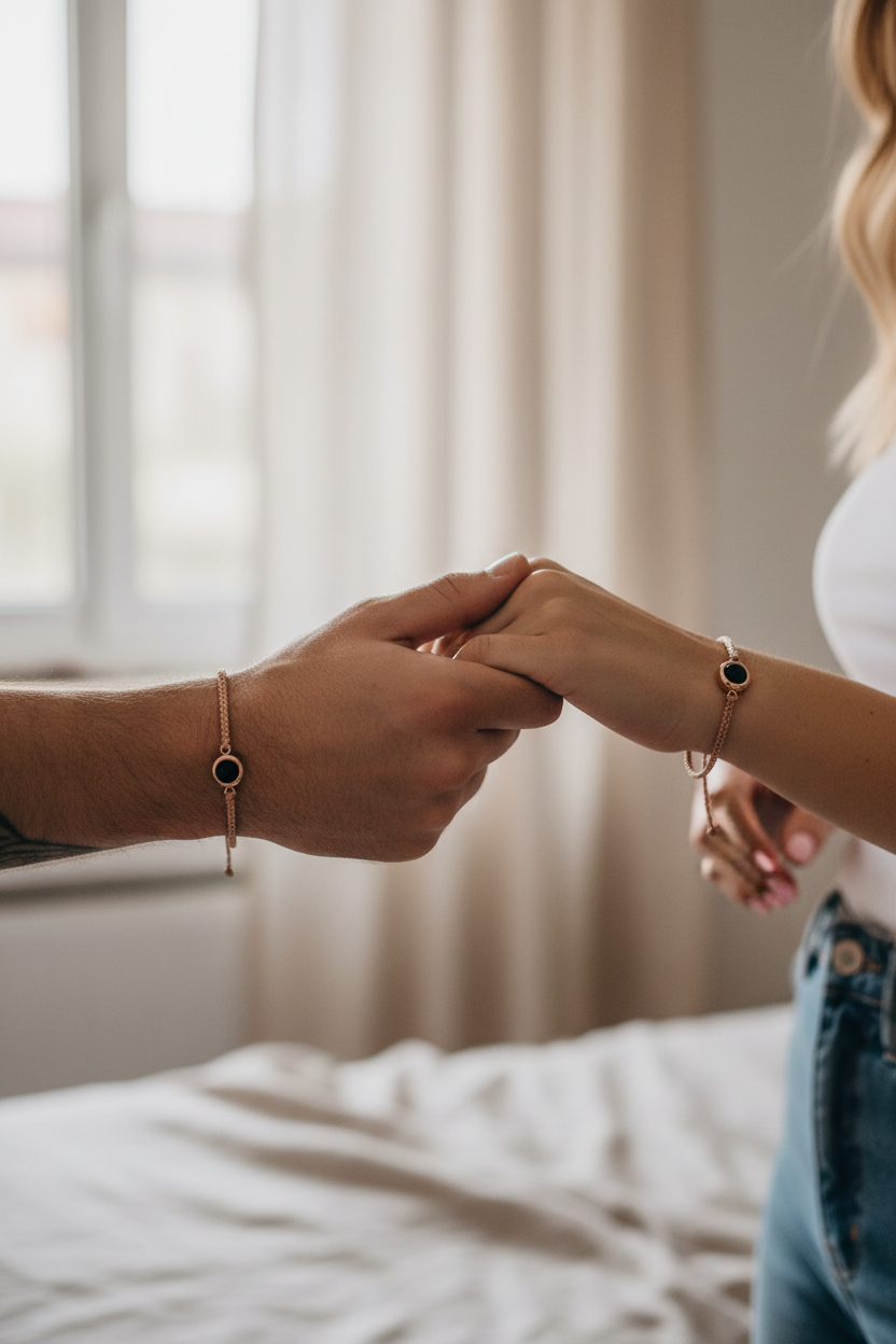 Couple with matching bracelets