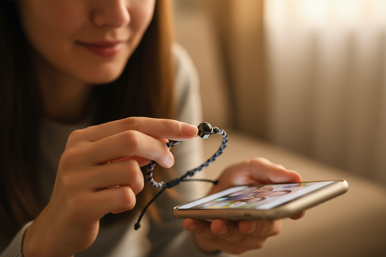 Lifestyle shot with bracelet and phone