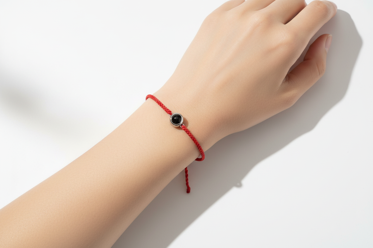 Minimalist red bracelet on wrist